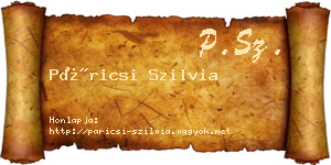 Páricsi Szilvia névjegykártya